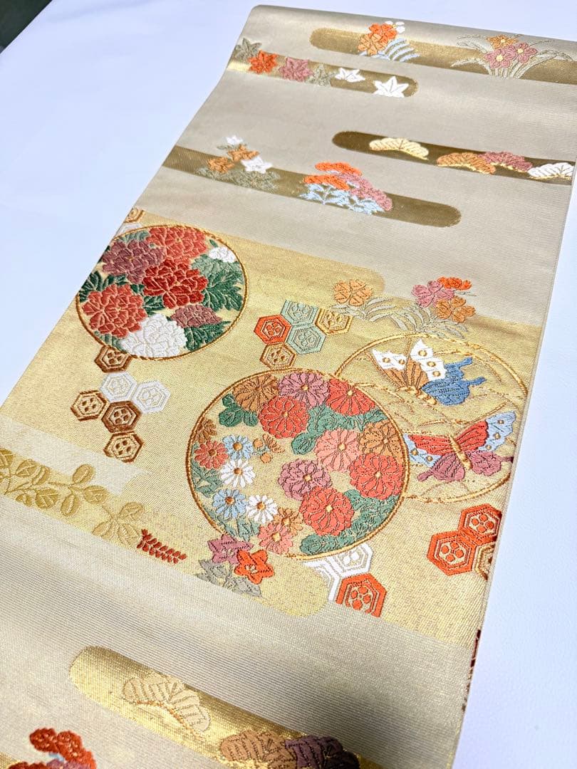 高級 袋帯 正絹 六通柄 西陣織 ゴールド 訪問着 留袖 色無地