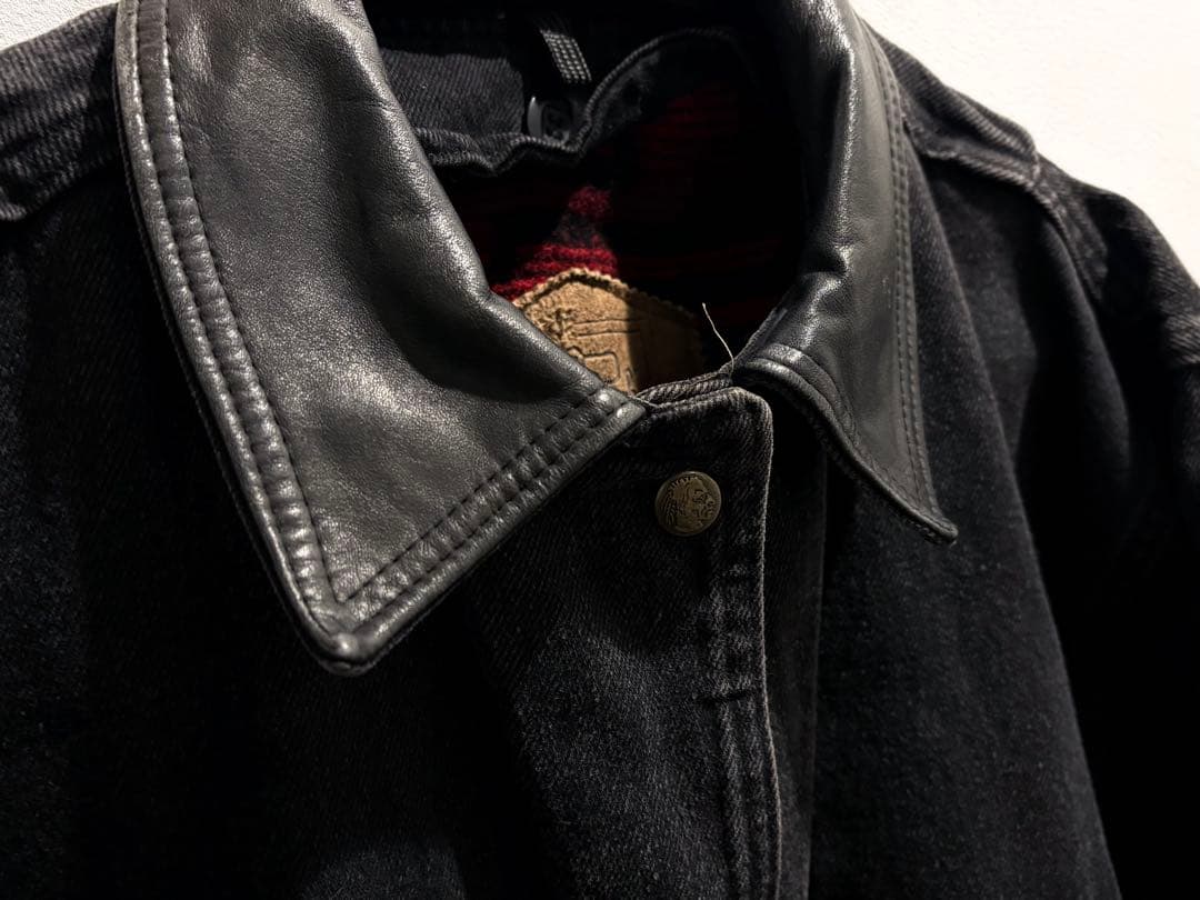 80s USA製 Woolrich デニム カバーオール 襟レザー