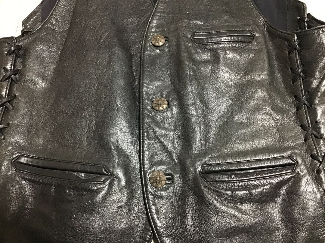 本革ブラックレザーベスト　ネイティブ　ライダース　ヴィンテージ