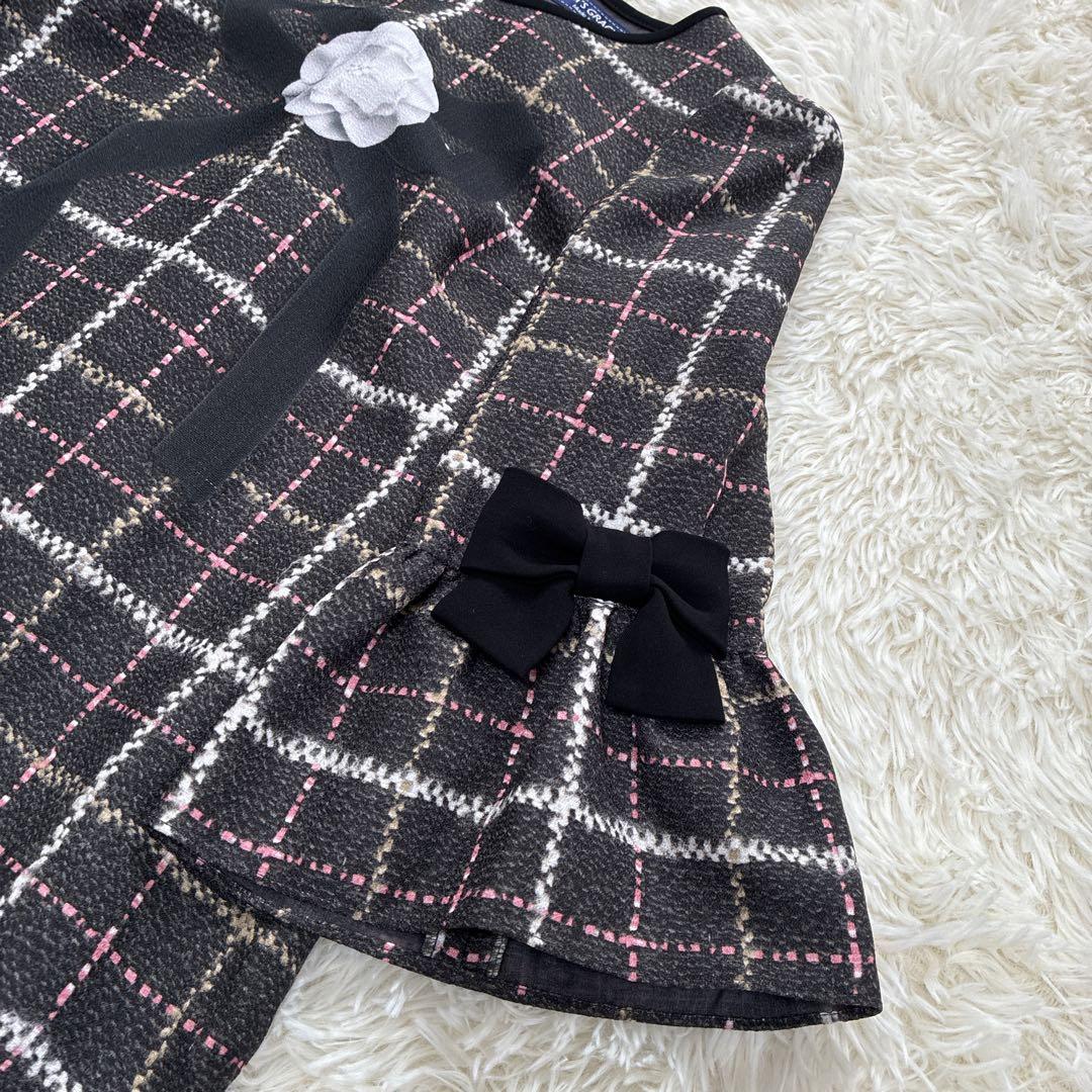 美品★M'S GRACY ツイードライクプリントワンピース リボン 大きいサイズ