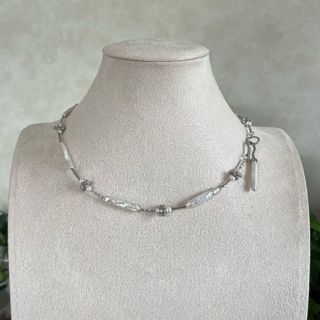 花びらケシパールネックレス　スティックバロックパールネックレス　一連　淡水本真珠