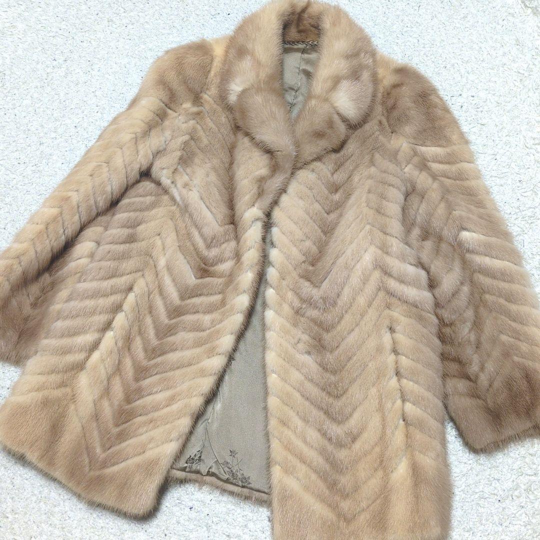 【高級毛皮】美品ファーコート シェブロン柄 ミンク