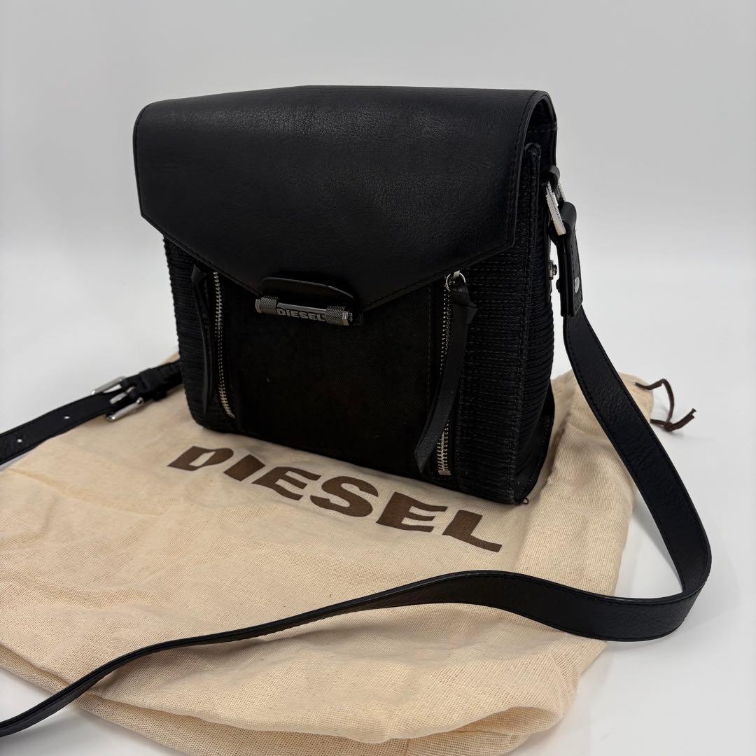 美品　DIESEL ディーゼル ショルダーバッグ 黒 レザー デニム 817
