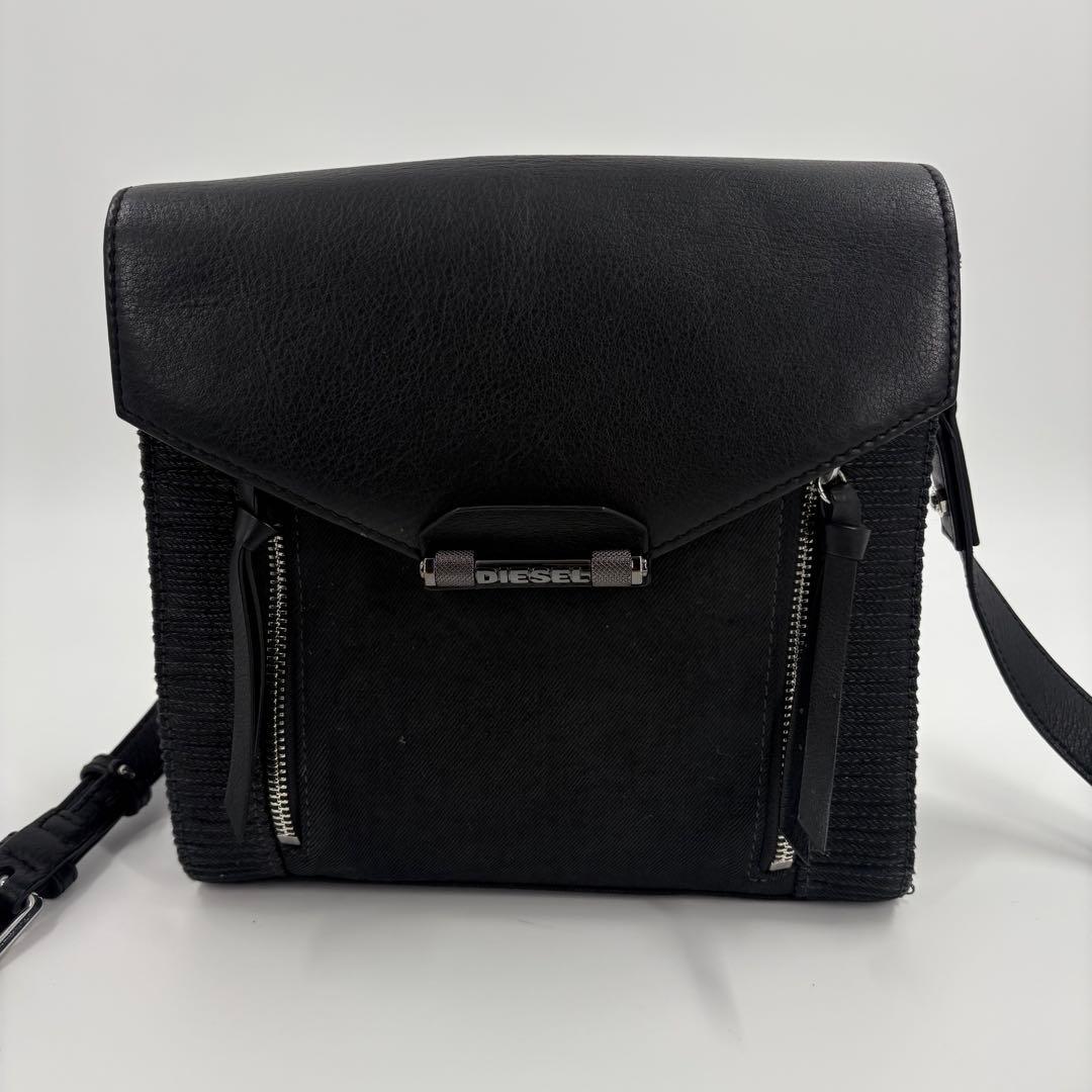 美品　DIESEL ディーゼル ショルダーバッグ 黒 レザー デニム 817