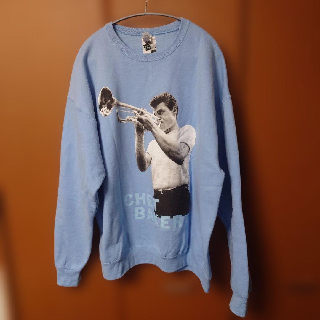 ワコマリア　チェット・ベイカー プリント スウェット XL 水色