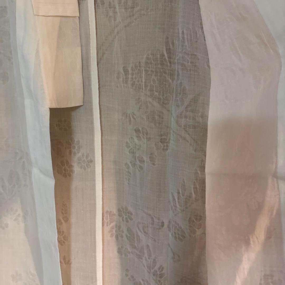 小千谷　本麻長襦袢　ユーズド　半衿付き　草花文様