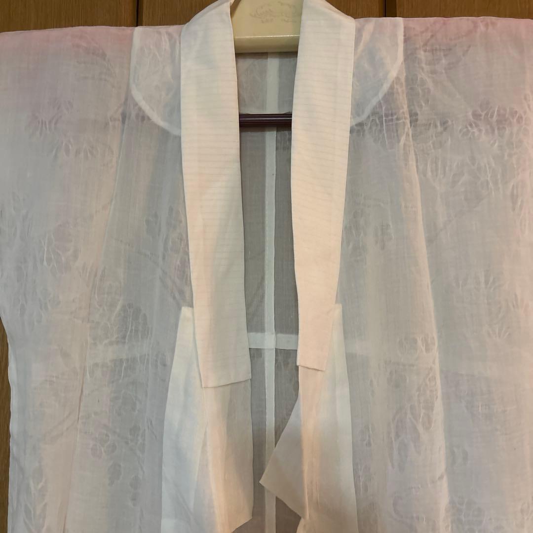 小千谷　本麻長襦袢　ユーズド　半衿付き　草花文様