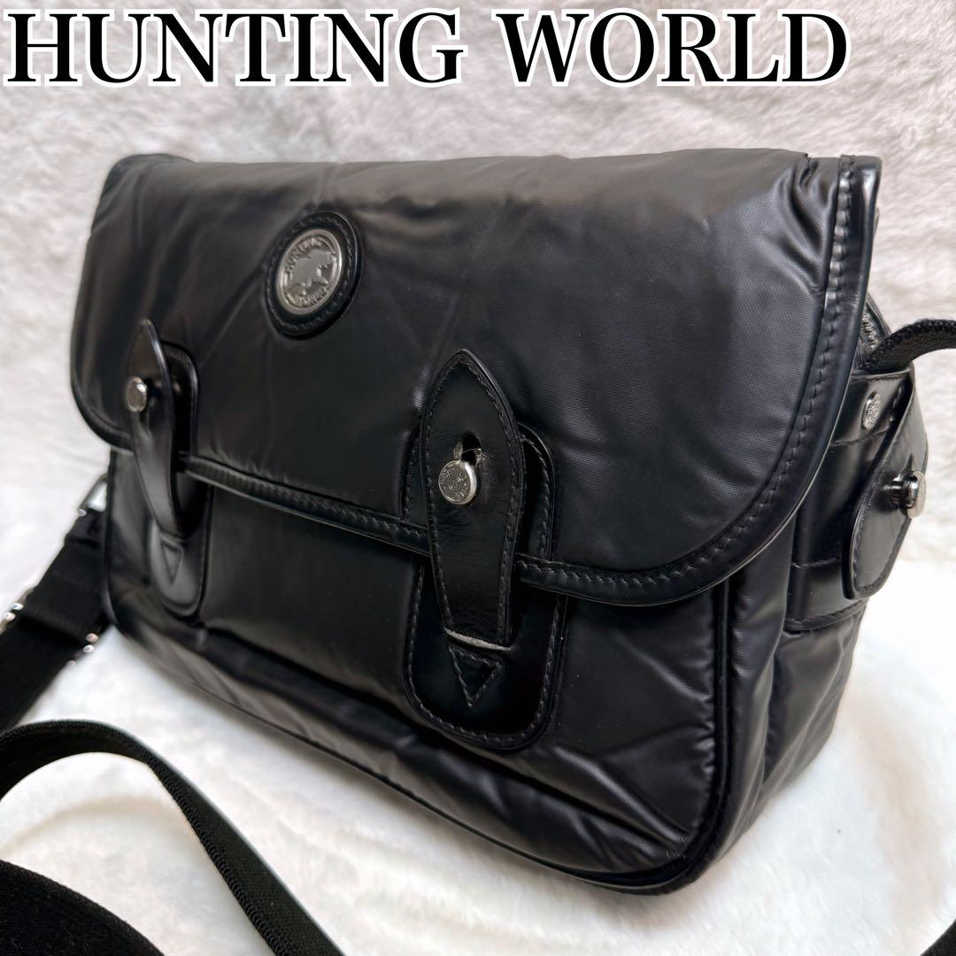 【極美品】ハンティングワールド　ショルダーバッグ　レザー　バチュークロス　黒