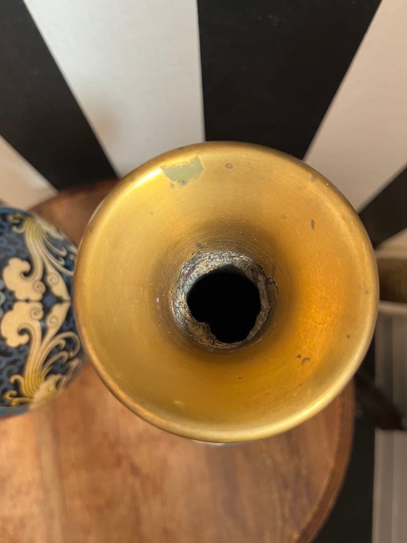 中国七宝焼　花瓶　一対　アンティーク　骨董品　孔雀　台座付き　大ぶり