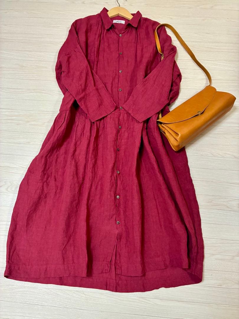 iCHi Antiquites(イチアンティークス)リネンワンピース　レッド