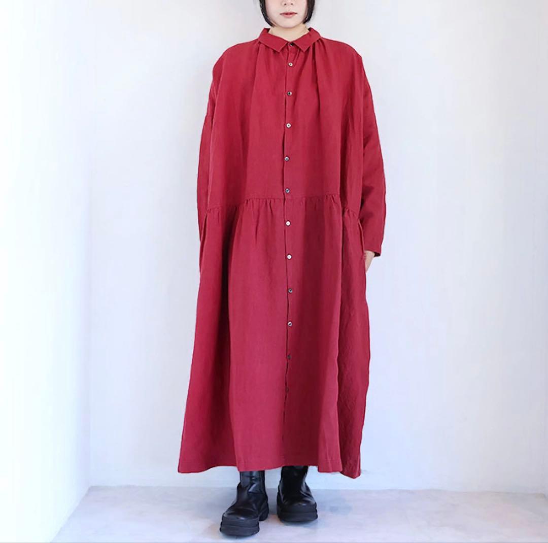 iCHi Antiquites(イチアンティークス)リネンワンピース　レッド