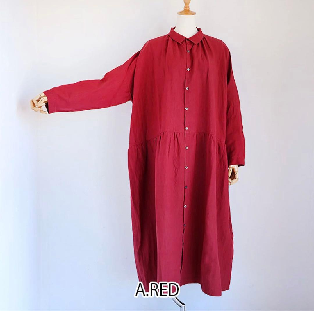iCHi Antiquites(イチアンティークス)リネンワンピース　レッド