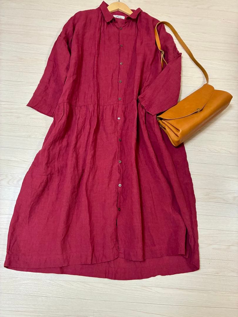 iCHi Antiquites(イチアンティークス)リネンワンピース　レッド
