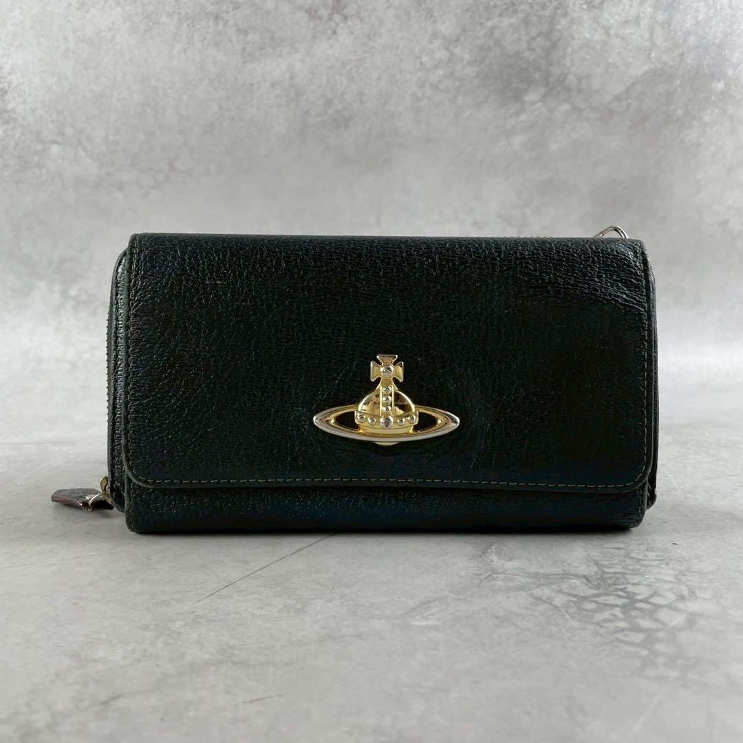 ヴィヴィアンウエストウッド　長財布　ショルダーバッグ　オーブ　レザー　ブラック