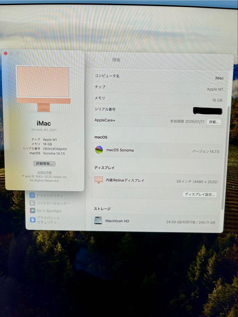 美品 iMac 24インチ M1 16GB/256GB オレンジ 箱付