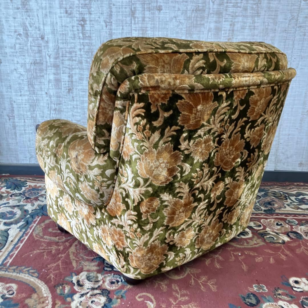 昭和レトロ カリモク 金華山 花柄ベロアソファ 一人掛けソファ アームチェア