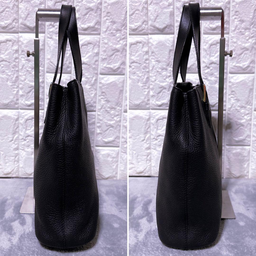 A4【未使用級】バーバリー ビジネスバッグ シボ革 3層 ゴールド金具 ブラック