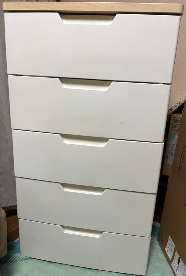 【送料込み！】ウッドトップチェスト　5段ホワイトチェスト