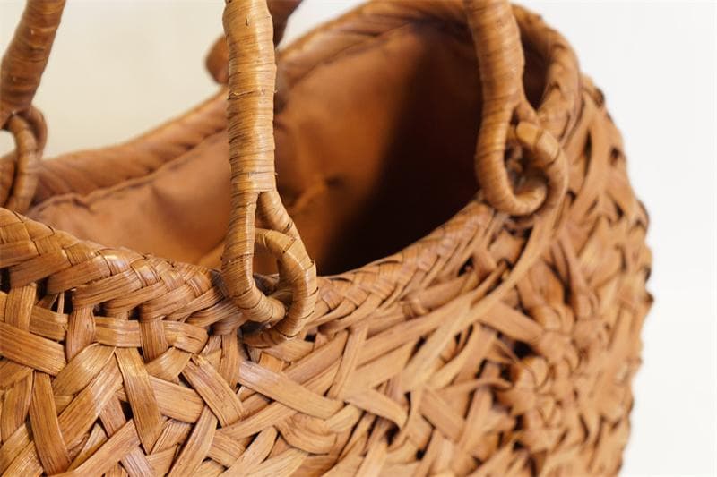 山葡萄 リング取手 籠 バッグ 六角花束嵌入 乱れ編み かごバッグ