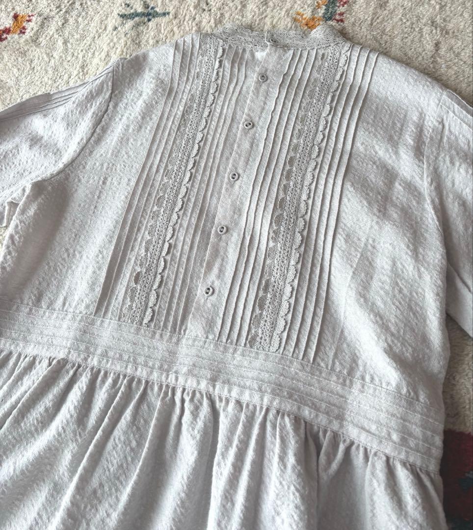 新品　TSUHARU ツハル　チェック織りレース刺繍ワンピース　グレー