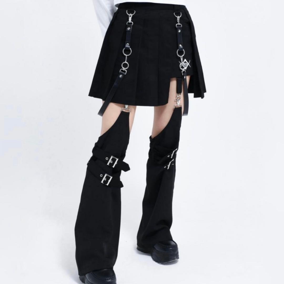 REFLEM　レッグカバー付きレイヤードデニムショーパン ブラック 黒 レフレム