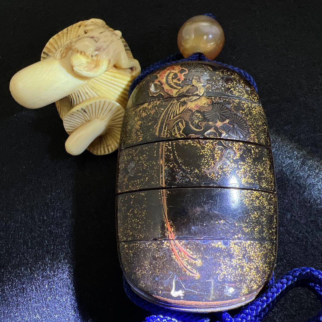 専用　江戸時代　蒔絵印籠、極上根付　60g 東Y8-0106☆2F