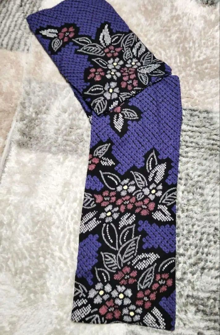 有松絞り浴衣　パープルブルー付け下げ柄