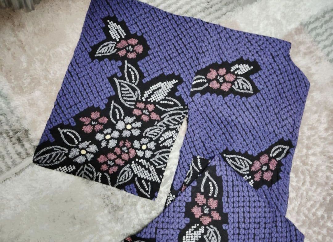 有松絞り浴衣　パープルブルー付け下げ柄