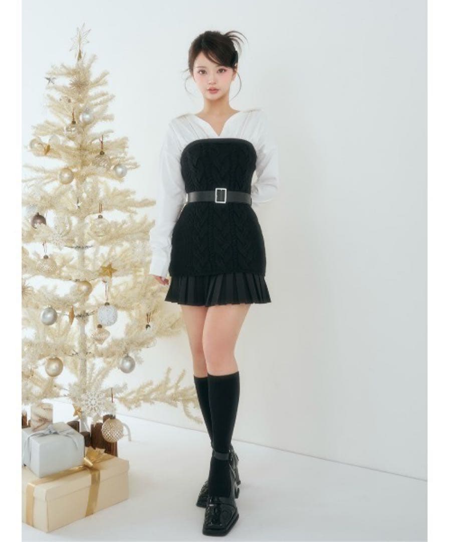 新品 Darich ダーリッチ シャツドッキングプリーツニットミニワンピース