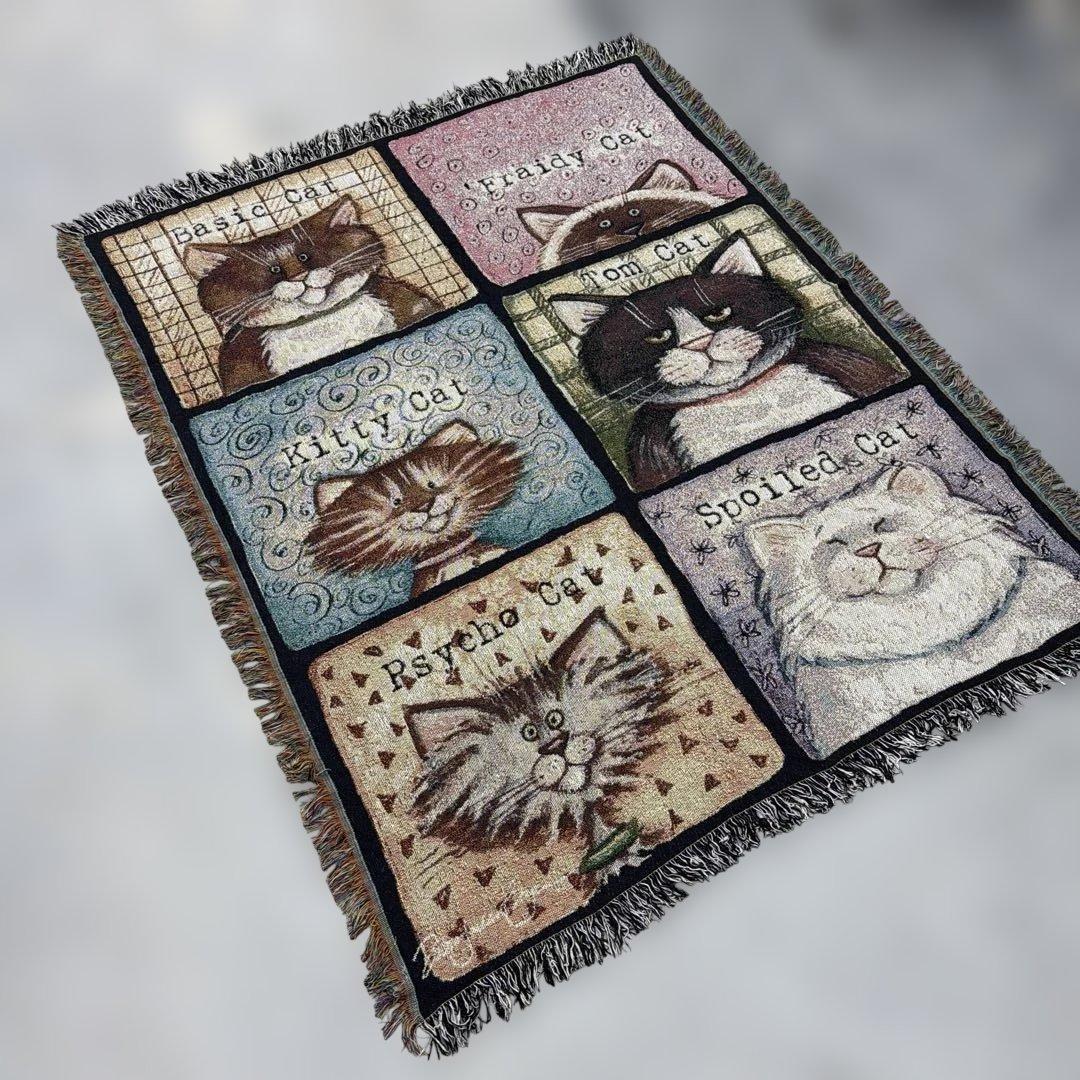 猫　マルチカバー　ソファカバー　ヴィンテージラグブランケット　153x122