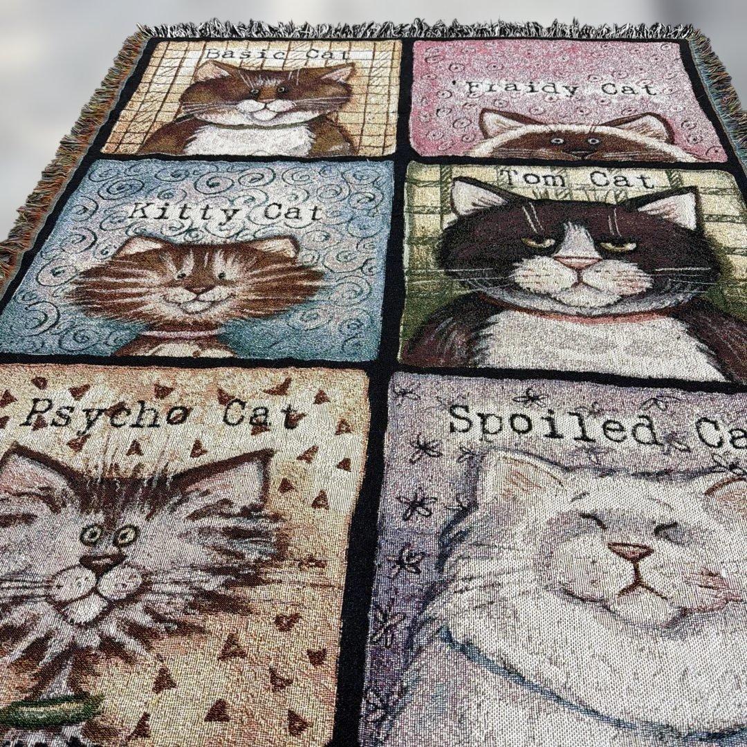 猫　マルチカバー　ソファカバー　ヴィンテージラグブランケット　153x122