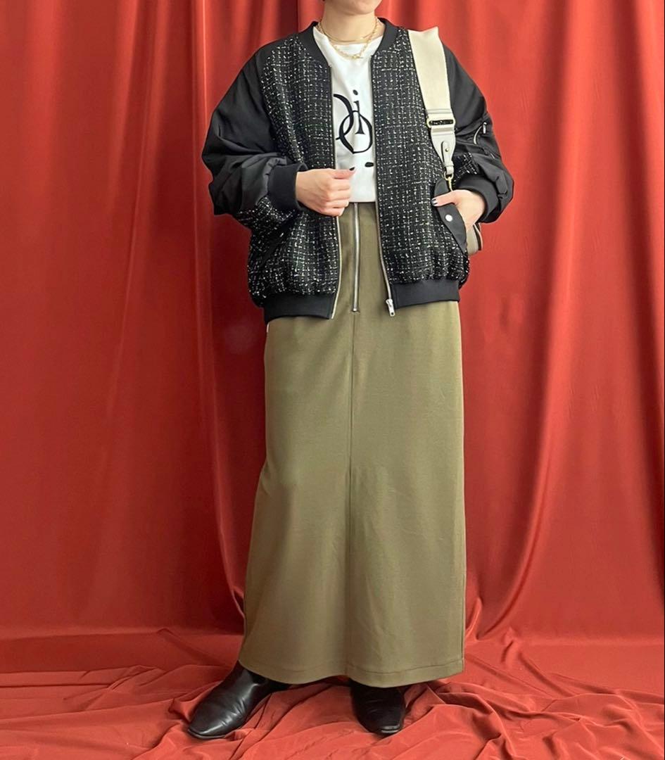 新品★レルビエLHELBIE MA-1スリーブ ツイードブルゾン黒★エイミーロウ