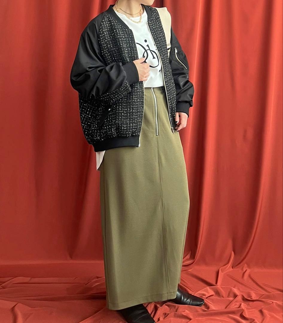 新品★レルビエLHELBIE MA-1スリーブ ツイードブルゾン黒★エイミーロウ