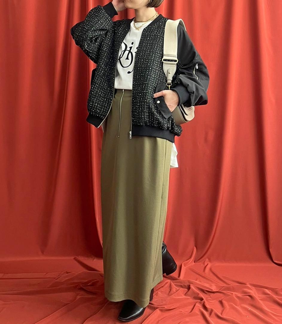 新品★レルビエLHELBIE MA-1スリーブ ツイードブルゾン黒★エイミーロウ