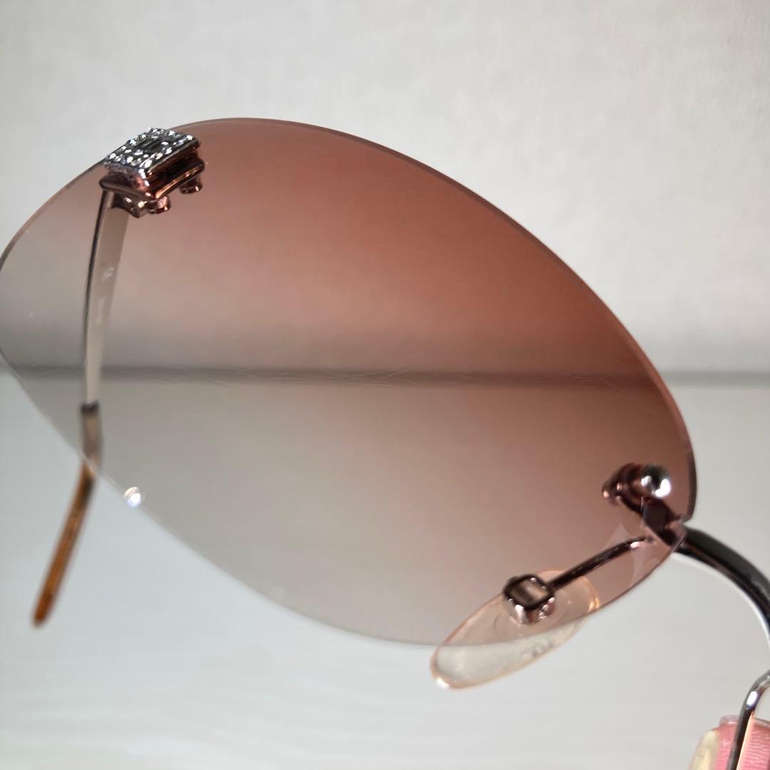 セリーヌ サングラス アイウェア リムレス ラインストーン 度なし ロゴ 茶