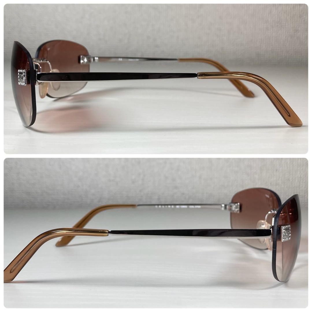 セリーヌ サングラス アイウェア リムレス ラインストーン 度なし ロゴ 茶