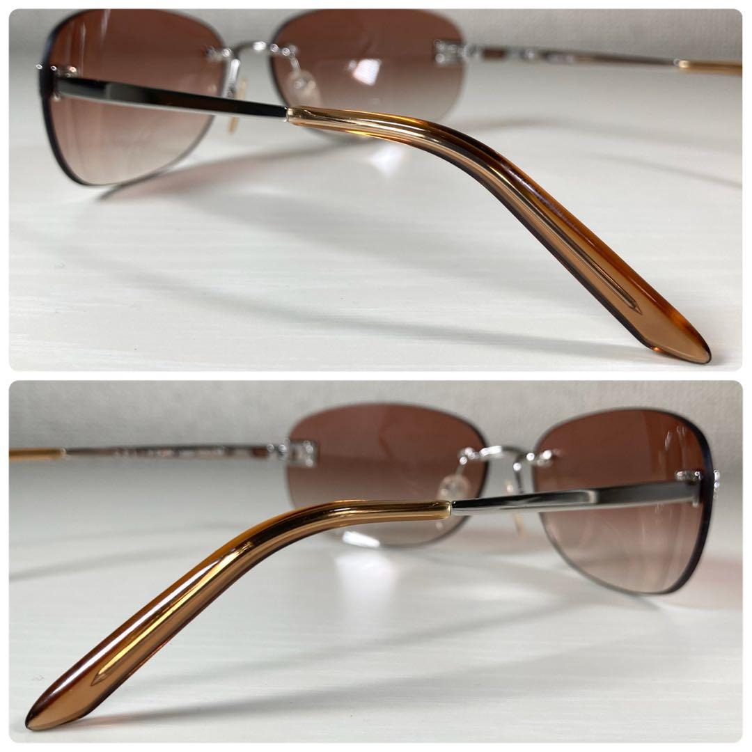 セリーヌ サングラス アイウェア リムレス ラインストーン 度なし ロゴ 茶