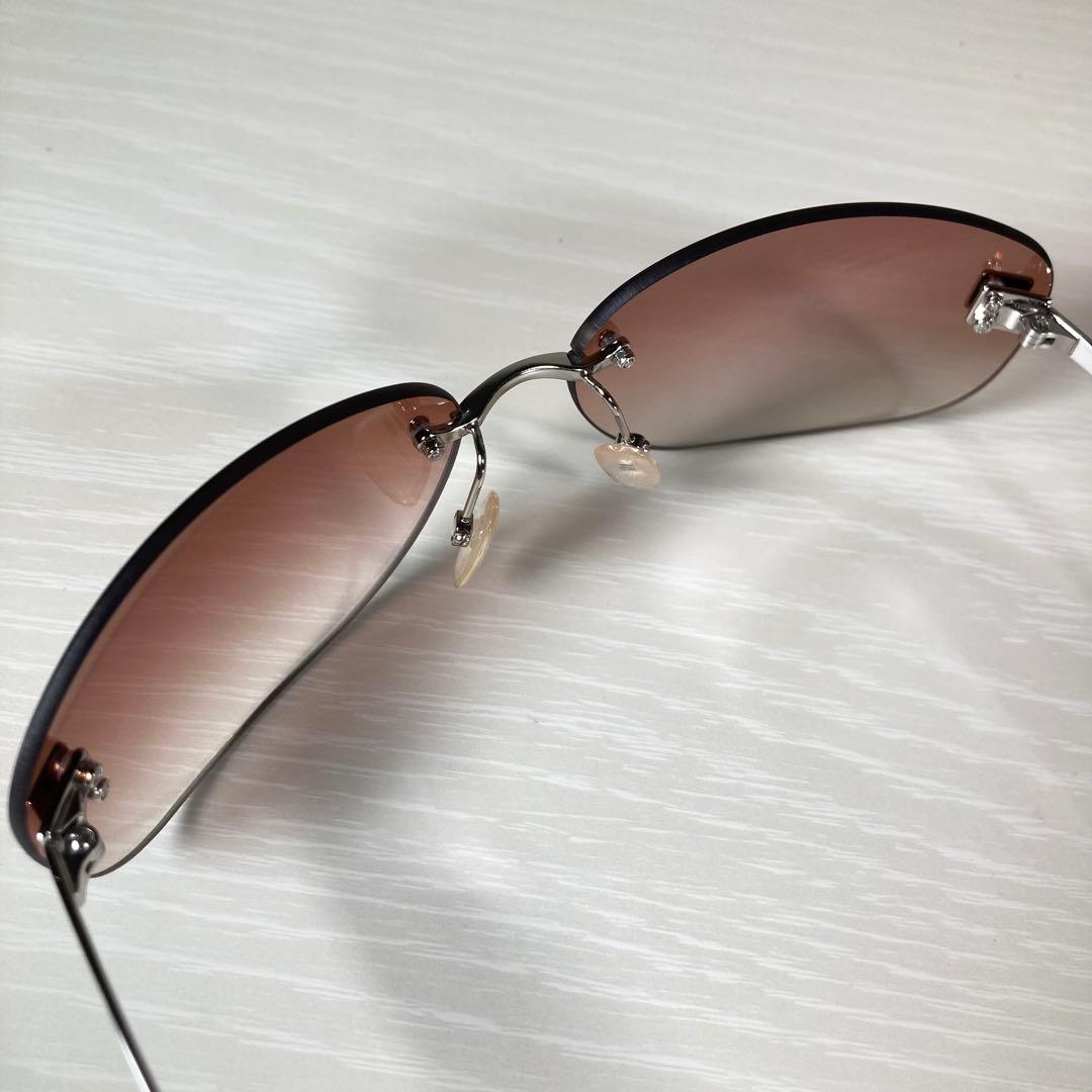 セリーヌ サングラス アイウェア リムレス ラインストーン 度なし ロゴ 茶