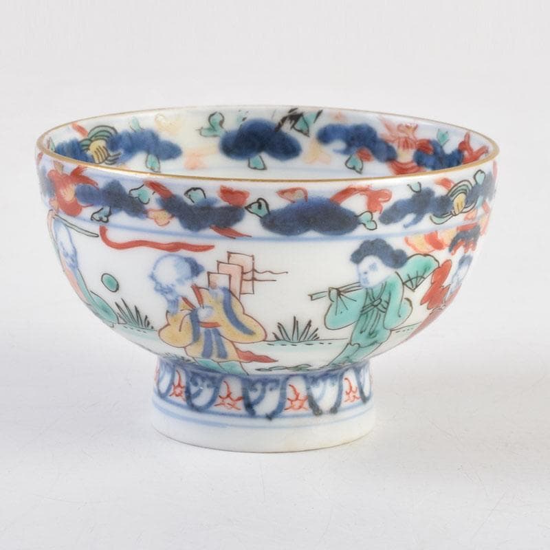 中国　大明萬歴年製款　五彩　神獣人物文　盃　ぐい呑　時代箱付　C　9167