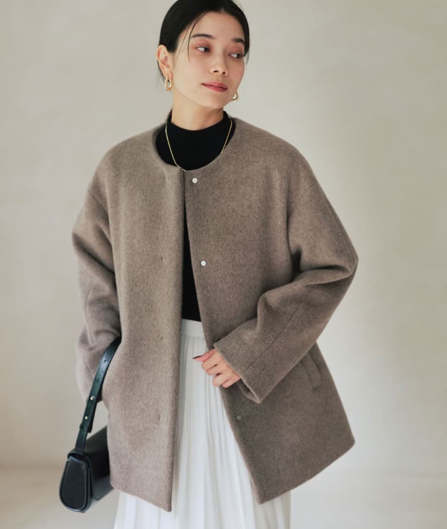 【新品同様】アンゴラビーバー ノーカラー ミドル コート