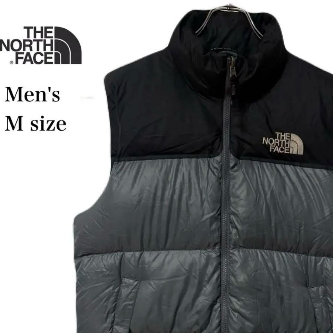 ノースフェイス ダウンベスト ヌプシ メンズ M グレー 刺繍ロゴ 700フィル
