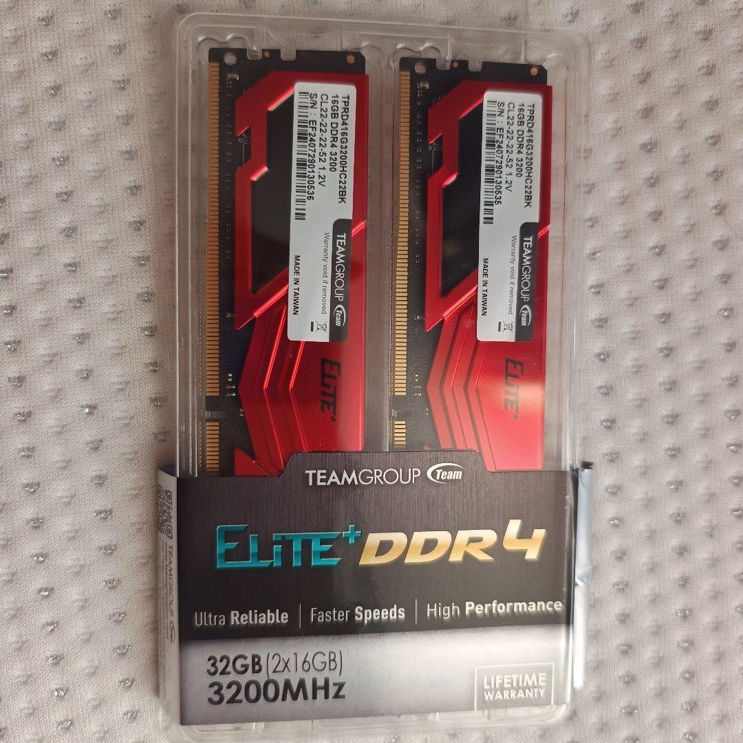 メモリ 32GB DDR4-3200TeamGroup Elite 2×16GB