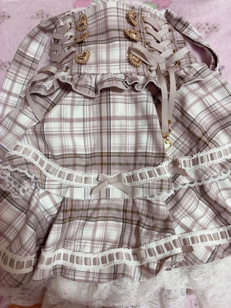 る*。様 LIZLISA♡ はしごリボンチェックティアードスカパン ピンク