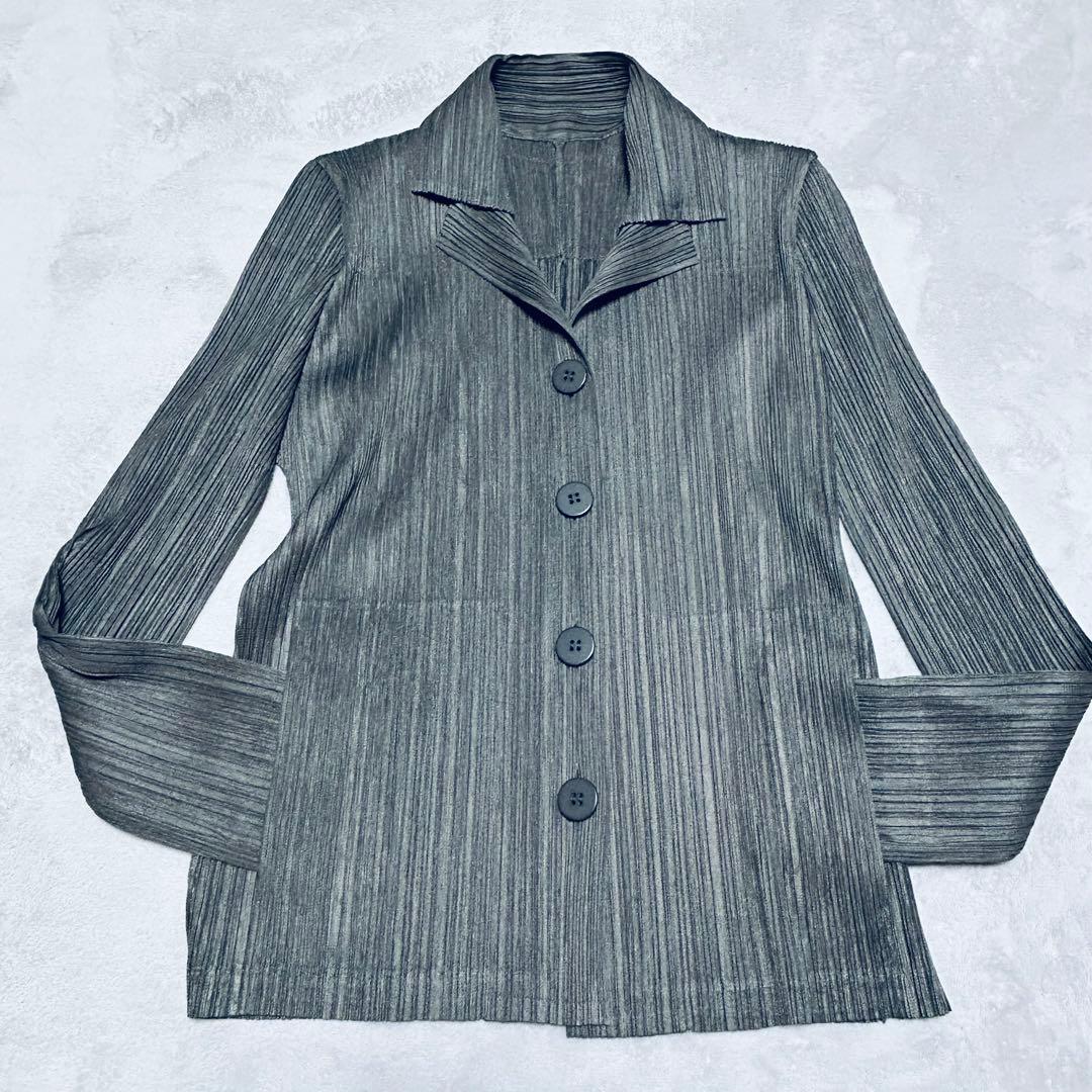 美品✨ プリーツプリーズ ジャケット L位 ポケット やや厚手サイズ3 グレー系