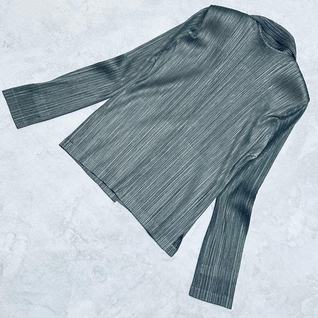 美品✨ プリーツプリーズ ジャケット L位 ポケット やや厚手サイズ3 グレー系