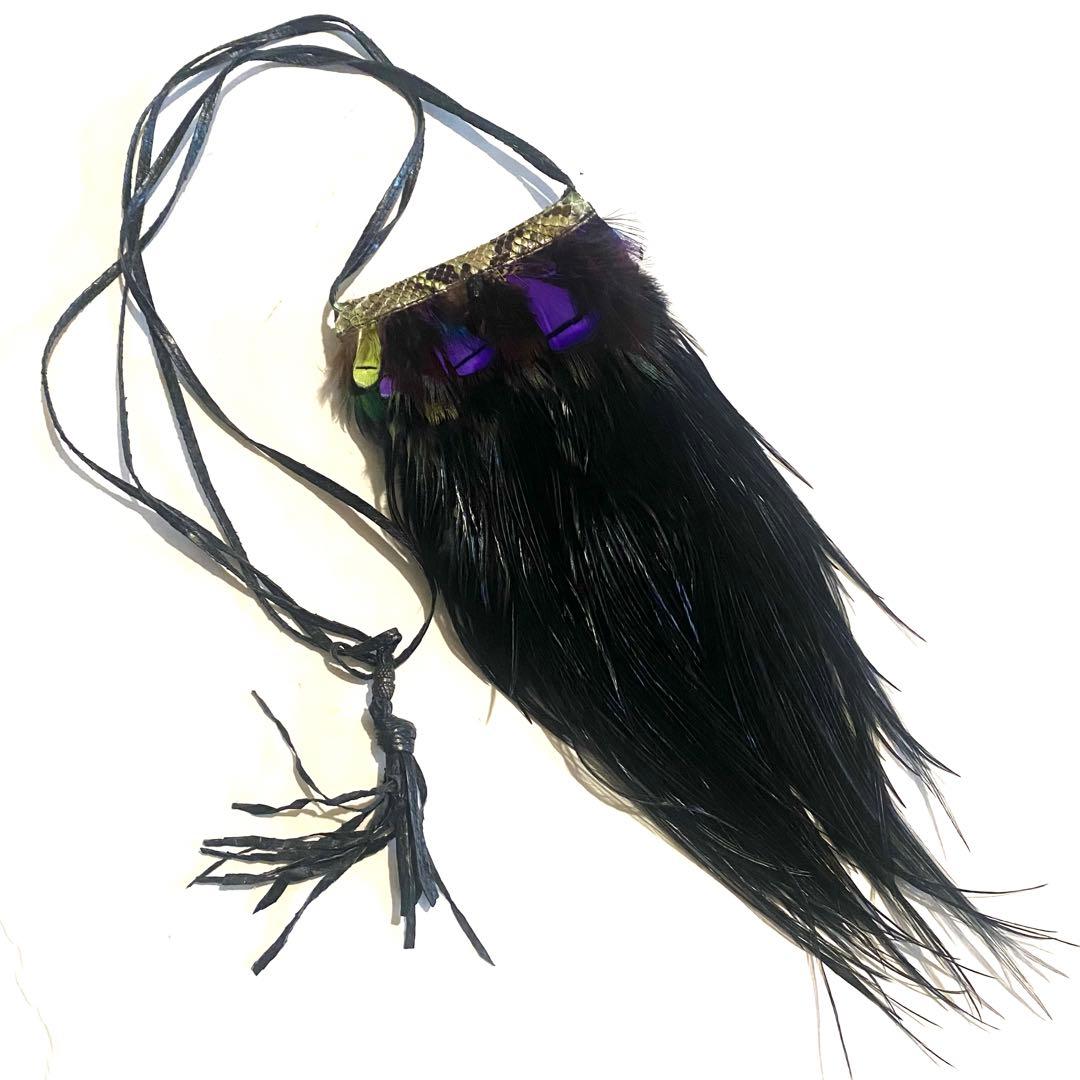 バッグ if six was nine BLK SNAKE+FEATHERS POUCH