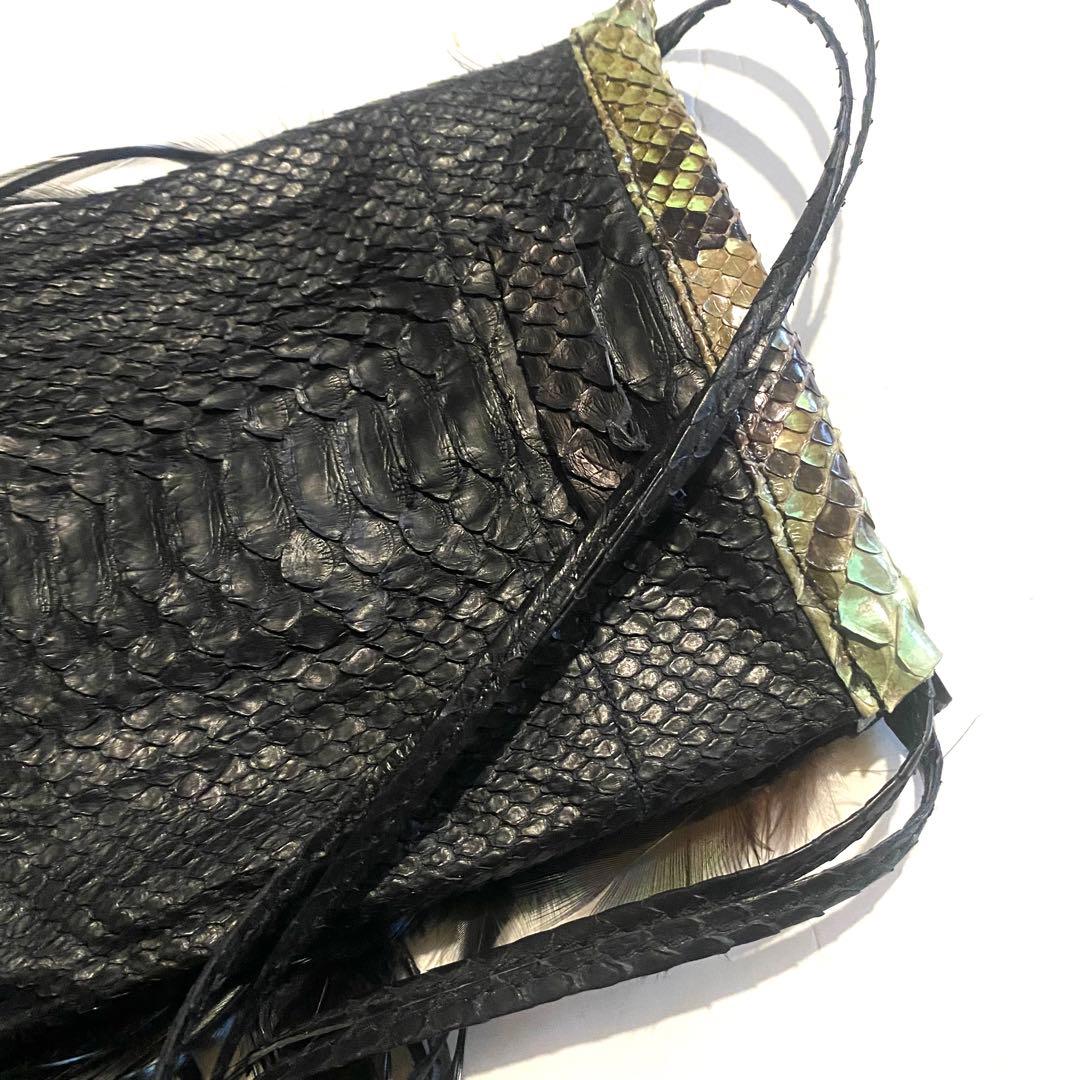 バッグ if six was nine BLK SNAKE+FEATHERS POUCH