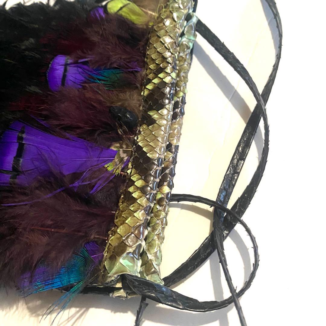 バッグ if six was nine BLK SNAKE+FEATHERS POUCH