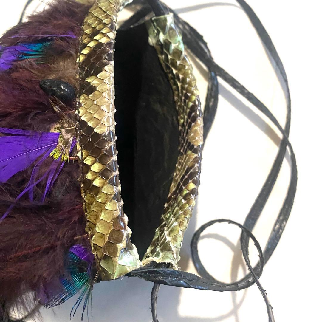 バッグ if six was nine BLK SNAKE+FEATHERS POUCH