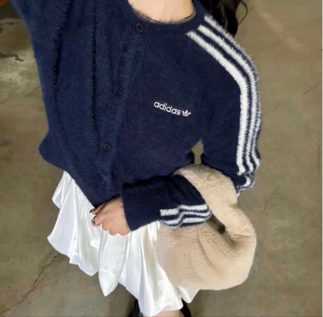 adidas フラッフィーニットカーディガン ネイビー XSサイズ りなてぃ